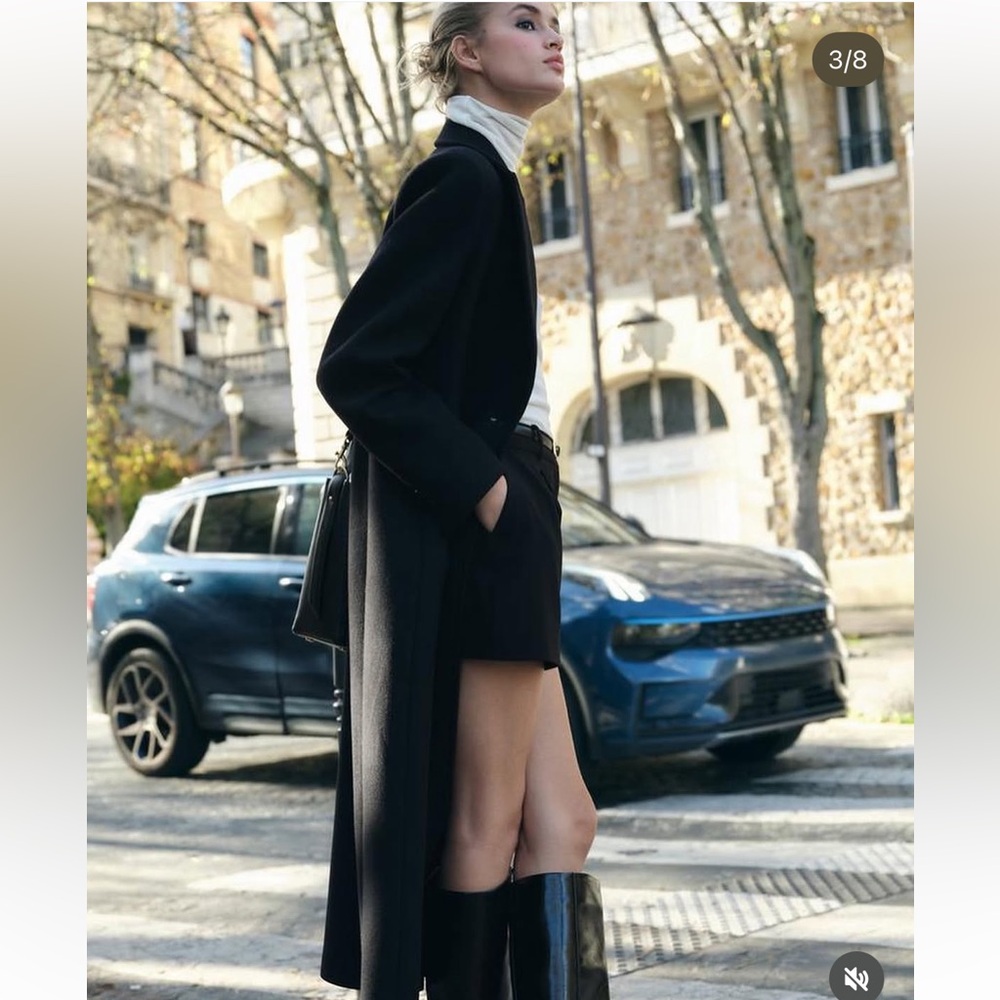 Zara Black Long Dress Pea Coat Size Medium - Picture 5 of 15